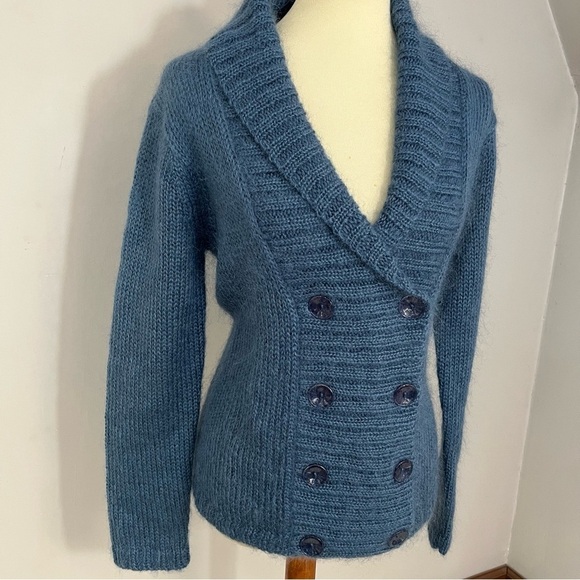 Vintage Talbots Mohair Knit Sweater Women's Blue Double-Breasted Cardigan Cozy - Picture 3 of 9